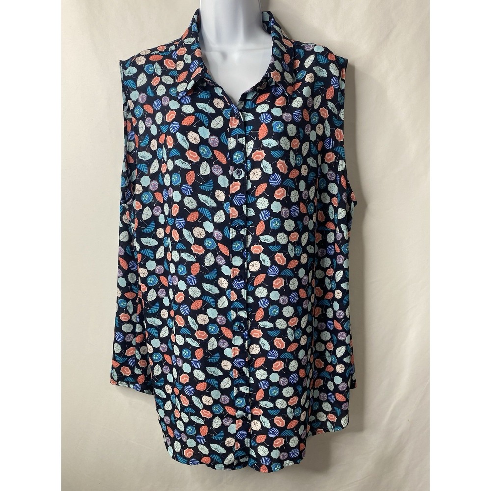 Talbots Womens All Over Umbrella Print Novelty Shirt Size 3X Sheer Spring Flowy